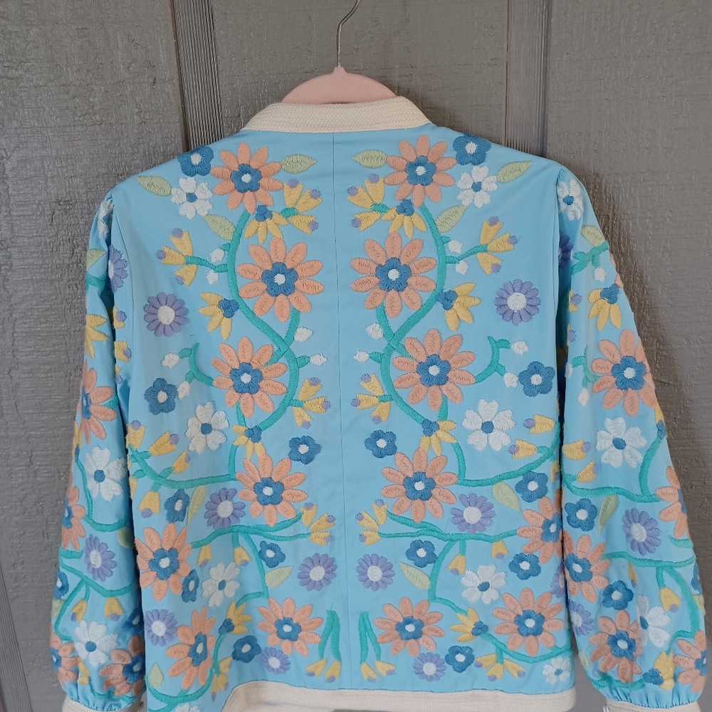 Antik Batik Baltazar Jacket Size M 40 Women Boho Preppy Floral Embroider Cotton - Picture 11 of 16